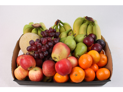 Frugt kasse nr. 22 (80 stk. frugt, 1 kg. druer og 1 melon)